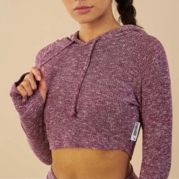 Gymshark Tops - Gymshark Women’s Cropped Hooded Jacket Plum Purple XL Lightweight Workout